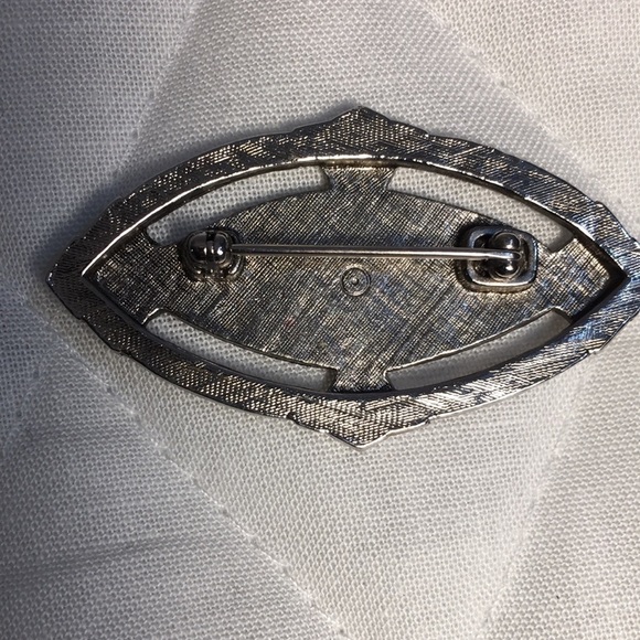 Vintage Victorian Style Marcasite Marquise Mother Of Pearl Oval Shape Pin Brooch - Picture 3 of 6